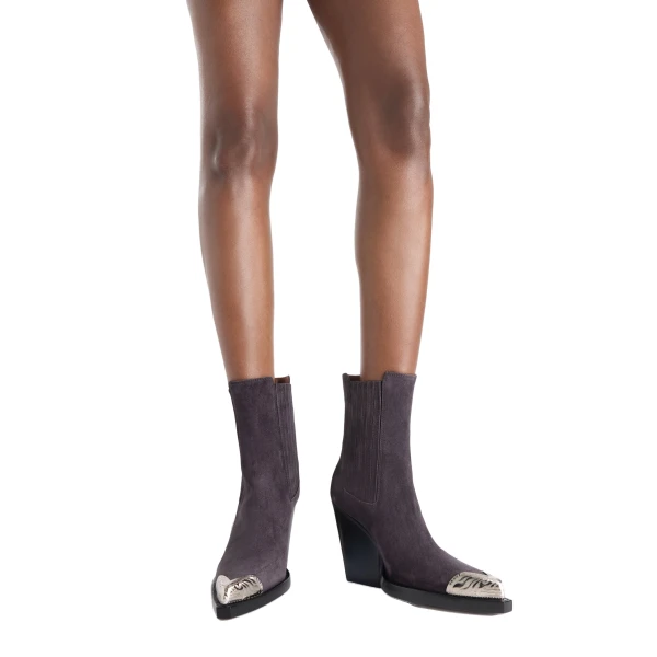 Dallas 100 Embellished Toe Ankle Boots in Violet Black Suede - Image 6