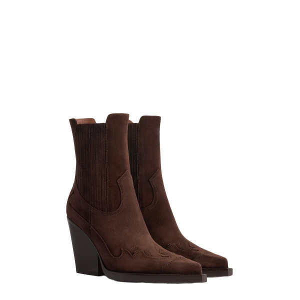 Dallas 100 Embroidered Ankle Boots in Cioccolato Suede - Image 2