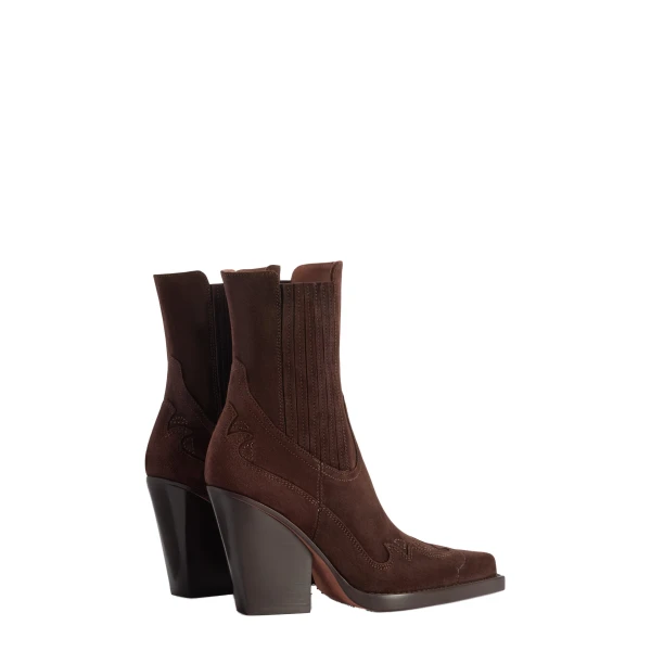 Dallas 100 Embroidered Ankle Boots in Cioccolato Suede - Image 3
