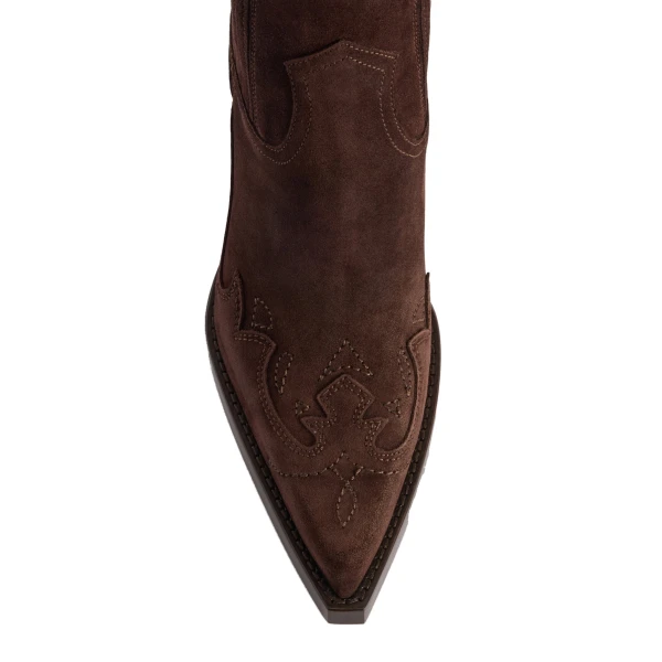 Dallas 100 Embroidered Ankle Boots in Cioccolato Suede - Image 5