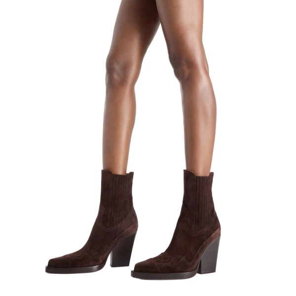 Dallas 100 Embroidered Ankle Boots in Cioccolato Suede - Image 6