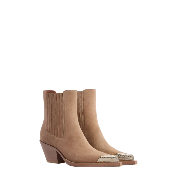 Dallas 60 Embellished Toe Ankle Boots in Taupe Suede - Image 2