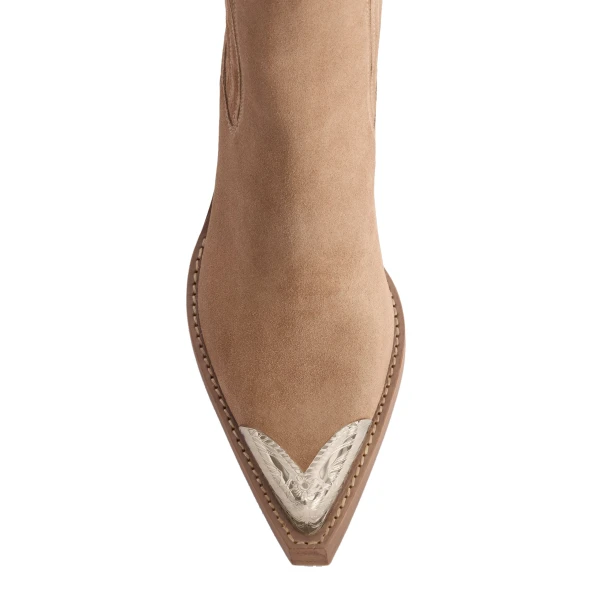 Dallas 60 Embellished Toe Ankle Boots in Taupe Suede - Image 5
