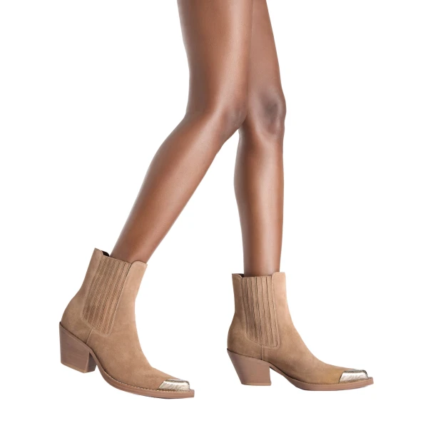 Dallas 60 Embellished Toe Ankle Boots in Taupe Suede - Image 6