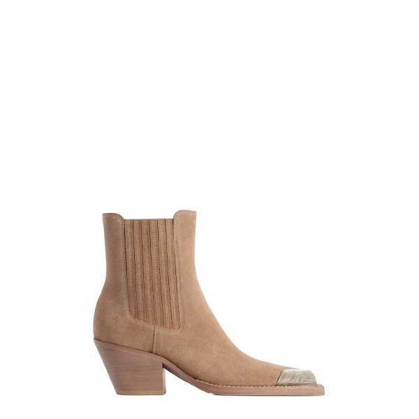 Paris Texas Dallas 60 Embellished Toe Ankle Boots in Taupe Suede