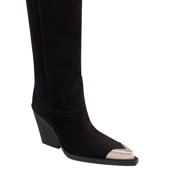 El Dorado 100 Embellished Toe Boots in Off Black Suede - Image 5