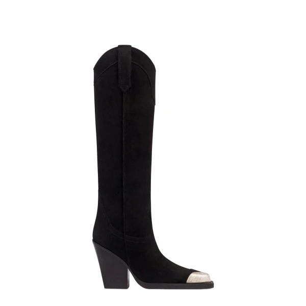 Paris Texas El Dorado 100 Embellished Toe Boots in Off Black Suede