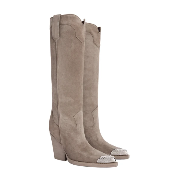 El Dorado 100 Embellished Toe Boots in Stone Suede - Image 2