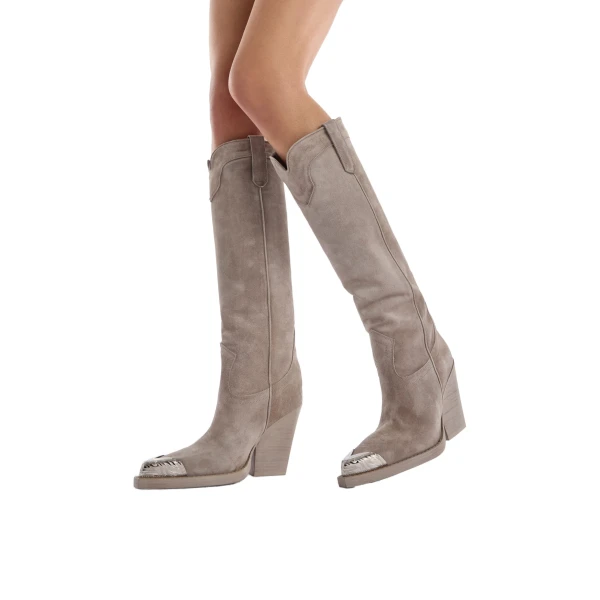 El Dorado 100 Embellished Toe Boots in Stone Suede - Image 6