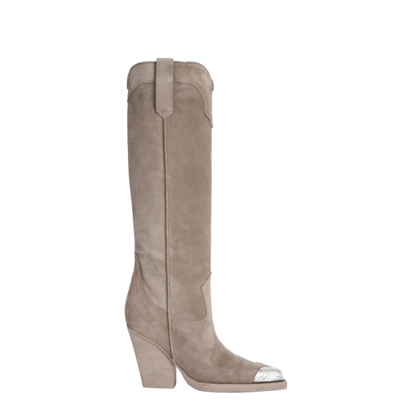 Paris Texas El Dorado 100 Embellished Toe Boots in Stone Suede