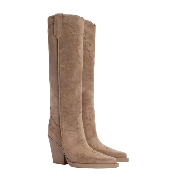 El Dorado 100 Embroidered Boots in Taupe Suede - Image 2