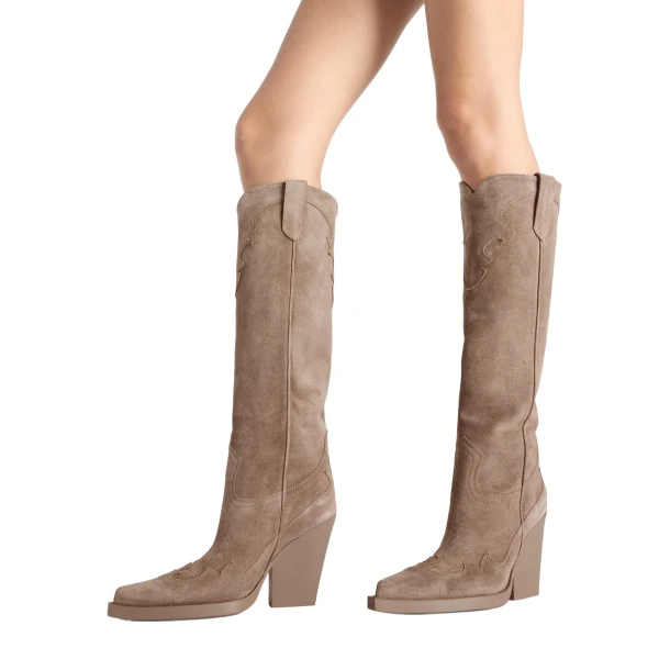 El Dorado 100 Embroidered Boots in Taupe Suede - Image 6