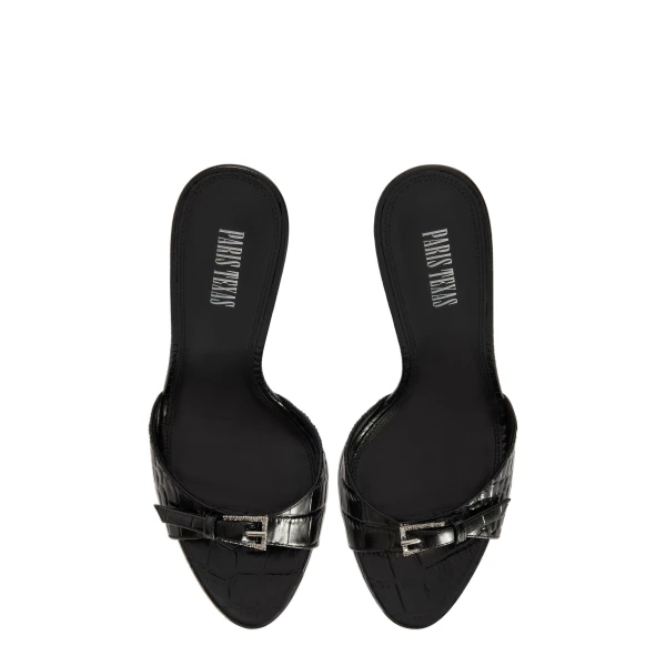 Lidia 105 Buckle Mules in Carbone Croc-Embossed Leather - Image 5