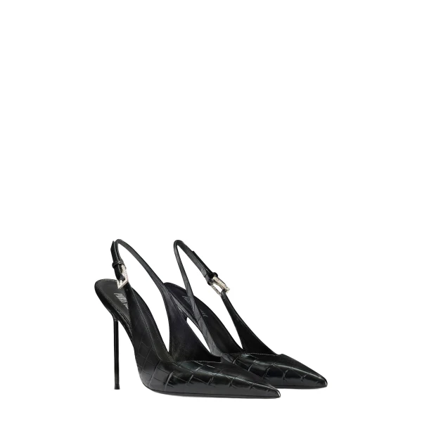 Lidia 105 Buckle Slingbacks in Carbone Croc-Embossed Leather - Image 2