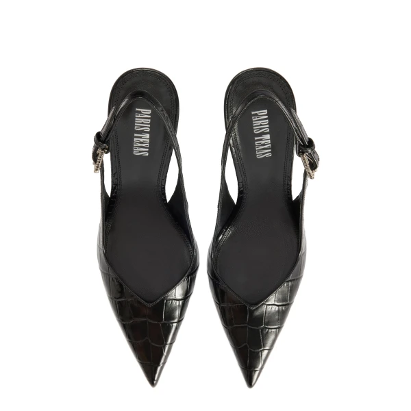Lidia 105 Buckle Slingbacks in Carbone Croc-Embossed Leather - Image 5