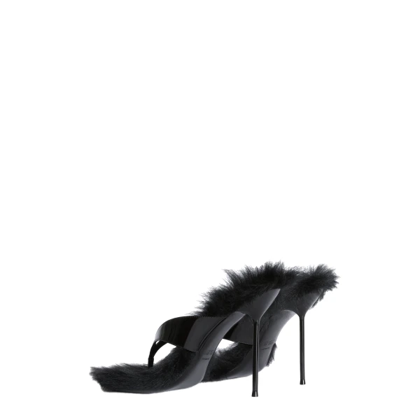 Lidia 105 Fur Thong Sandals in Black Patent Leather and Fur - Image 3