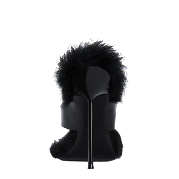 Lidia 105 Fur Thong Sandals in Black Patent Leather and Fur - Image 4