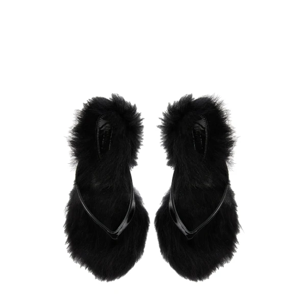 Lidia 105 Fur Thong Sandals in Black Patent Leather and Fur - Image 5