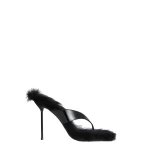 Paris Texas Lidia 105 Fur Thong Sandals in Black Patent Leather and Fur