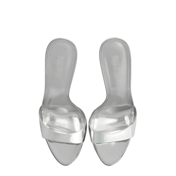 Lidia 105 Mules in Silver Mirrored Leather - Image 5