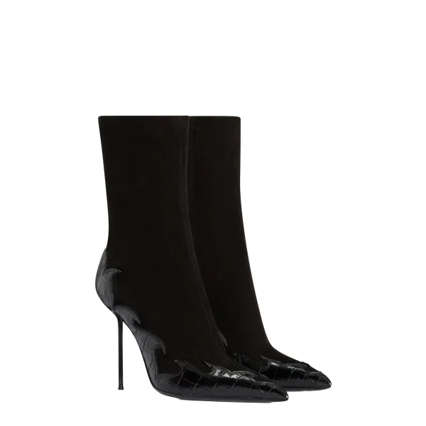 Lidia 105 Queen of Hearts Ankle Boots in Black Suede and Croc-Embossed Leather - Image 2