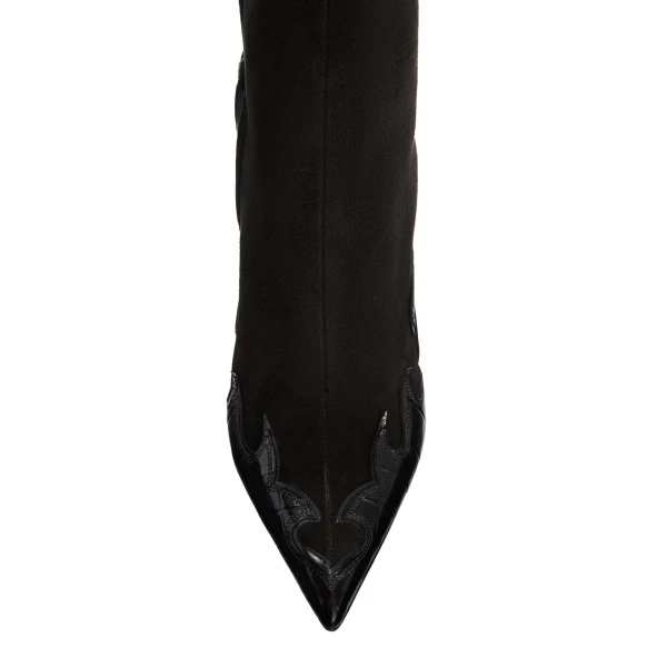 Lidia 105 Queen of Hearts Ankle Boots in Black Suede and Croc-Embossed Leather - Image 5