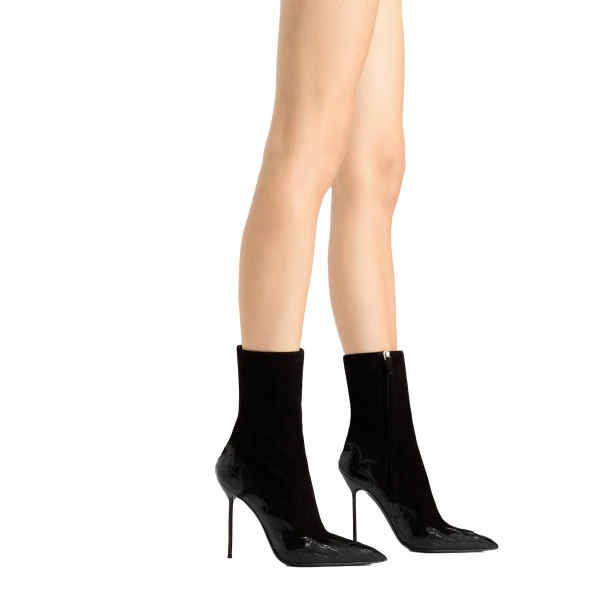 Lidia 105 Queen of Hearts Ankle Boots in Black Suede and Croc-Embossed Leather - Image 6