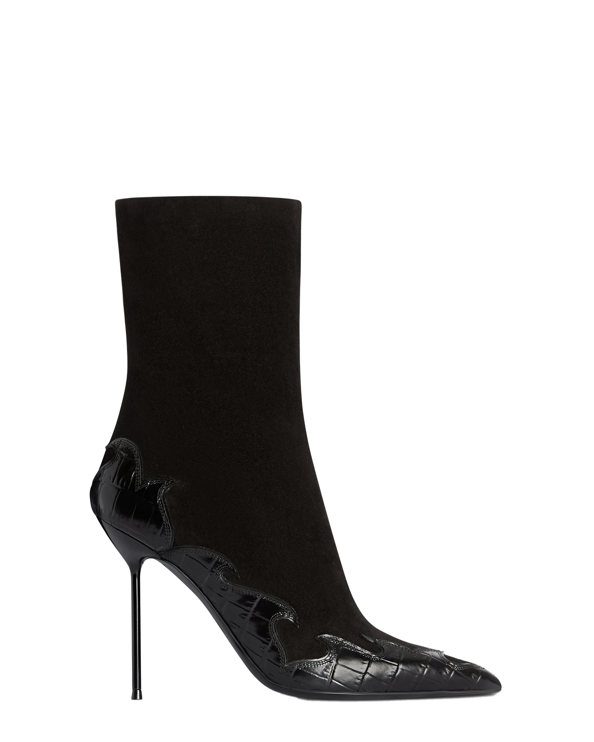 Paris Texas Lidia 105 Ankle Boots in Black PX2089XSACO Paris Texas Lidia 105 Queen of Hearts Ankle Boots in Black Suede and Croc-Embossed Leather