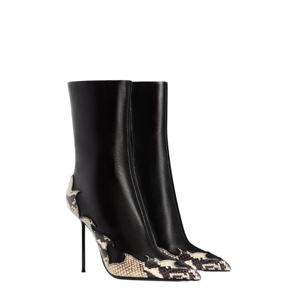 Lidia 105 Queen of Hearts Ankle Boots in Black and Natural Nappa and Python-Print Leather - Image 2