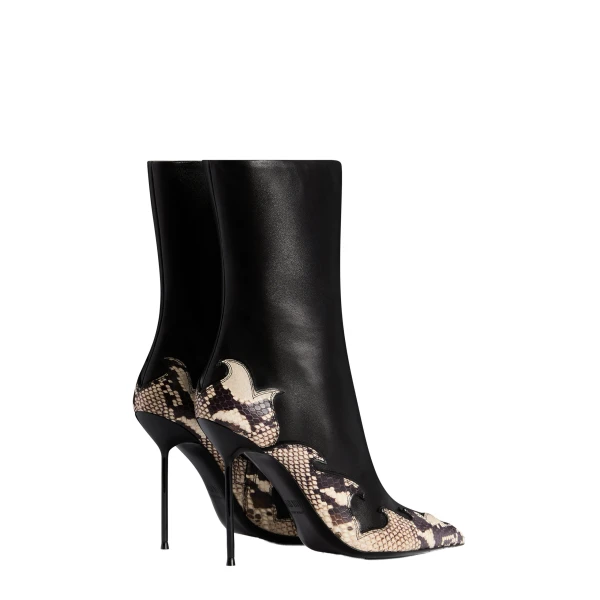 Lidia 105 Queen of Hearts Ankle Boots in Black and Natural Nappa and Python-Print Leather - Image 3