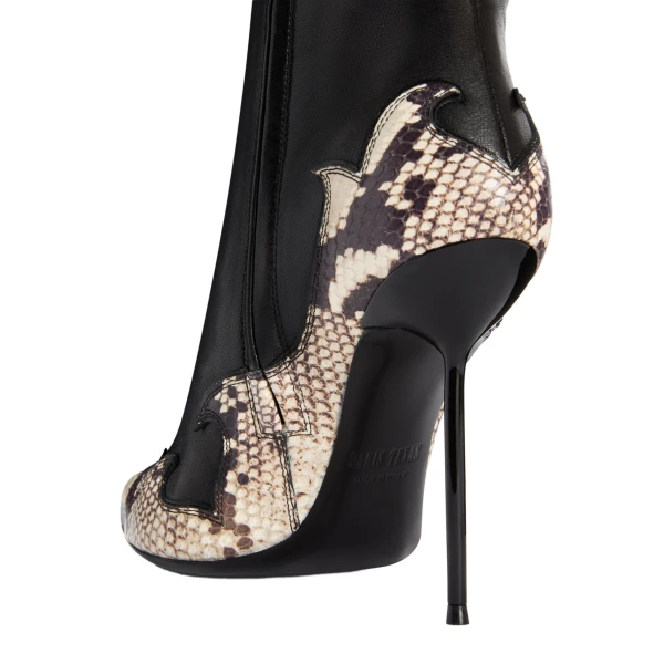 Lidia 105 Queen of Hearts Ankle Boots in Black and Natural Nappa and Python-Print Leather - Image 4