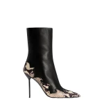 Paris Texas Lidia 105 Queen of Hearts Ankle Boots in Black and Natural Nappa and Python-Print Leather