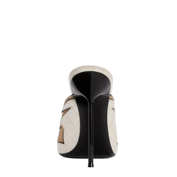 Lidia 105 Queen of Hearts Sabots in Cashmere and Bone China Suede and Croc-Embossed Leather - Image 4