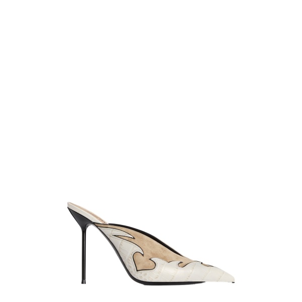Paris Texas Lidia 105 Queen of Hearts Sabots in Cashmere and Bone China Suede and Croc-Embossed Leather