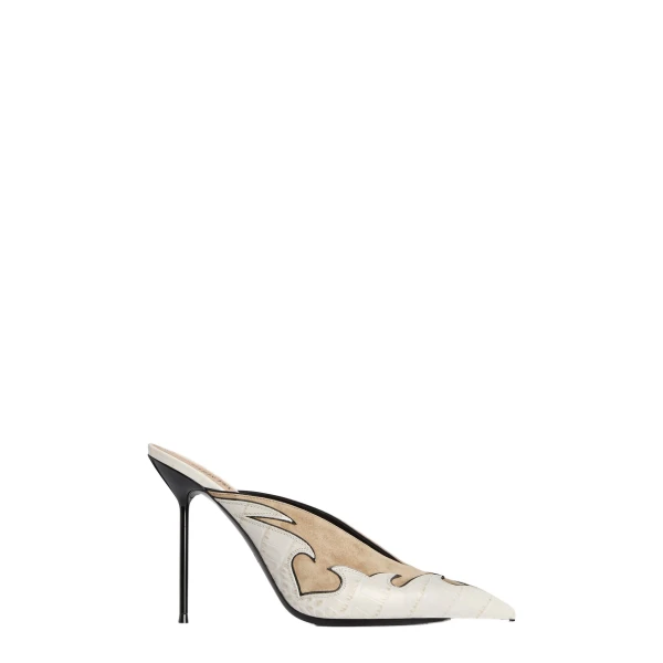Paris Texas Lidia 105 Queen of Hearts Sabots in Cashmere and Bone China Suede and Croc-Embossed Leather