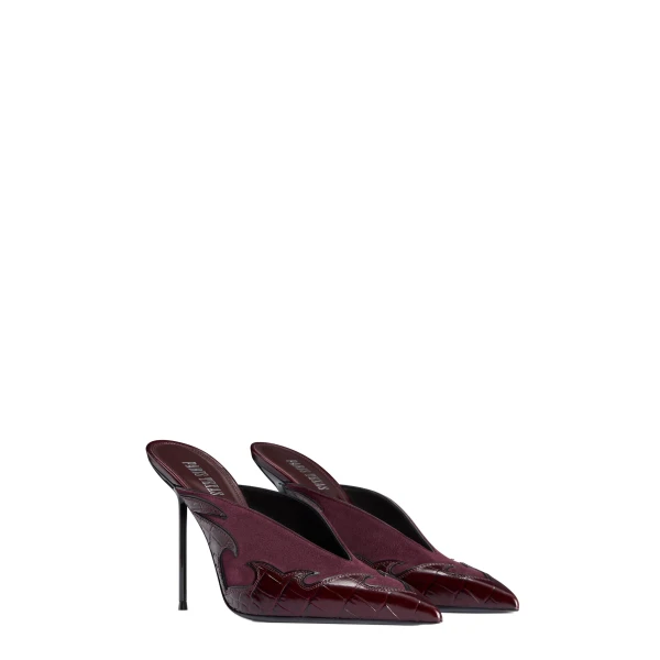 Lidia 105 Queen of Hearts Sabots in Rouge Noir Suede and Croc-Embossed Leather - Image 2