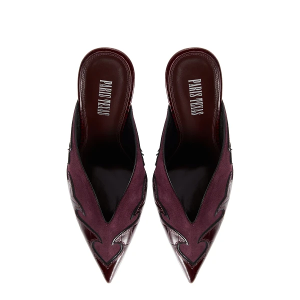 Lidia 105 Queen of Hearts Sabots in Rouge Noir Suede and Croc-Embossed Leather - Image 5