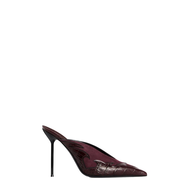 Paris Texas Lidia 105 Queen of Hearts Sabots in Rouge Noir Suede and Croc-Embossed Leather