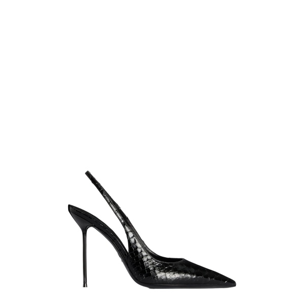 Paris Texas Lidia 105 Slingbacks in Black Python-Print Leather