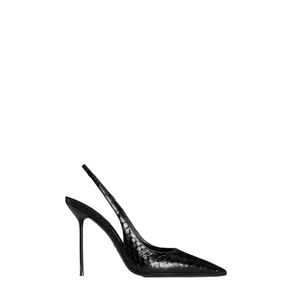 Paris Texas Lidia 105 Slingbacks in Black Python-Print Leather