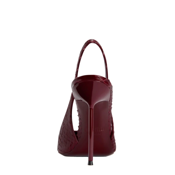 Lidia 105 Slingbacks in Deep Red Python-Print Leather - Image 4