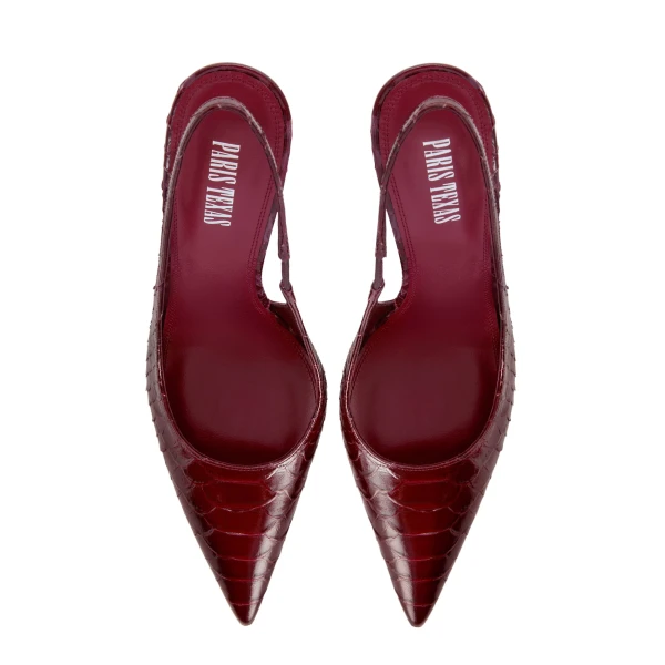 Lidia 105 Slingbacks in Deep Red Python-Print Leather - Image 5