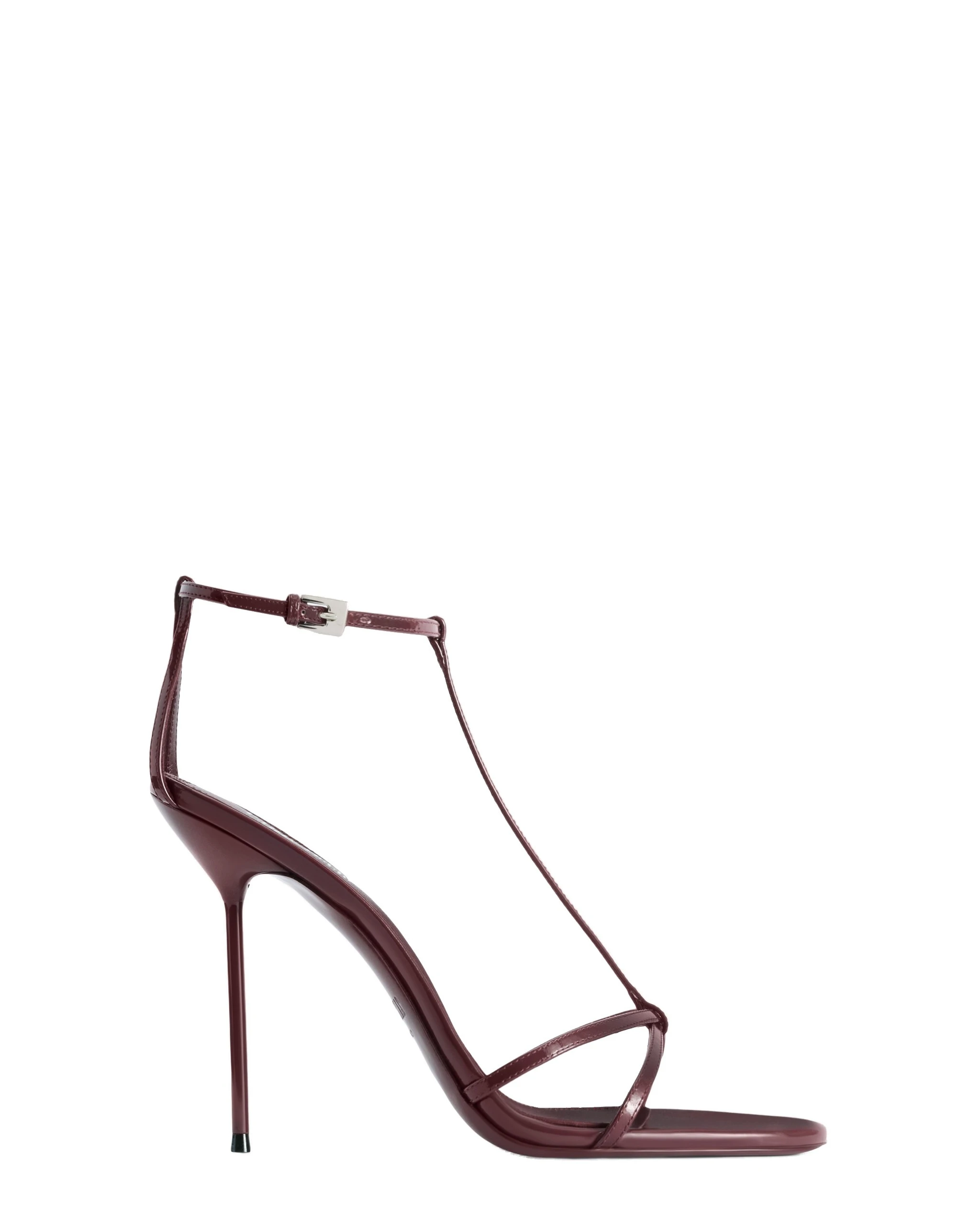 Paris Texas Lidia 105 Sandals in Amarena | Luxury Shoes Paris Texas Lidia 105 T Strap Sandals in Amarena Patent Leather