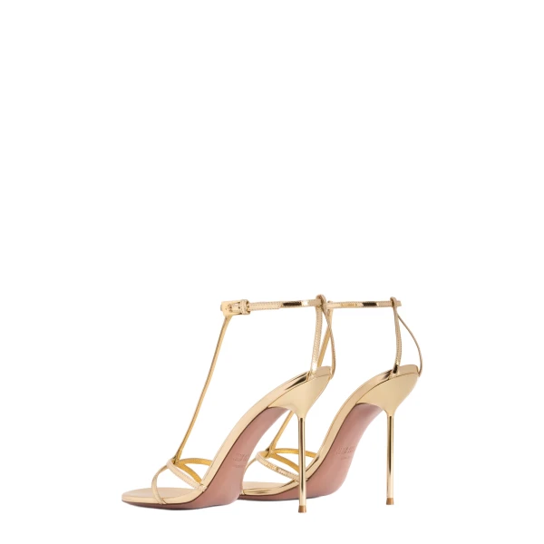 Lidia 105 T Strap Sandals in Gold Mirrored Leather - Image 3