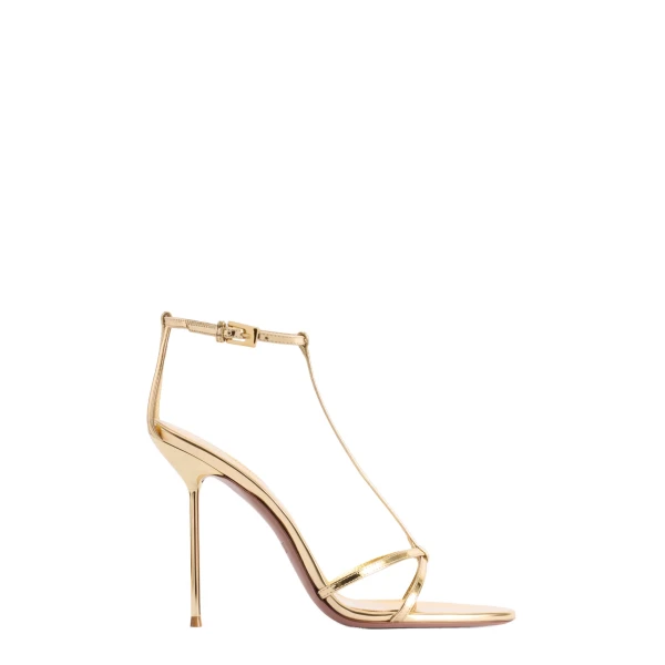 Lidia 105 T Strap Sandals in Gold Mirrored Leather
