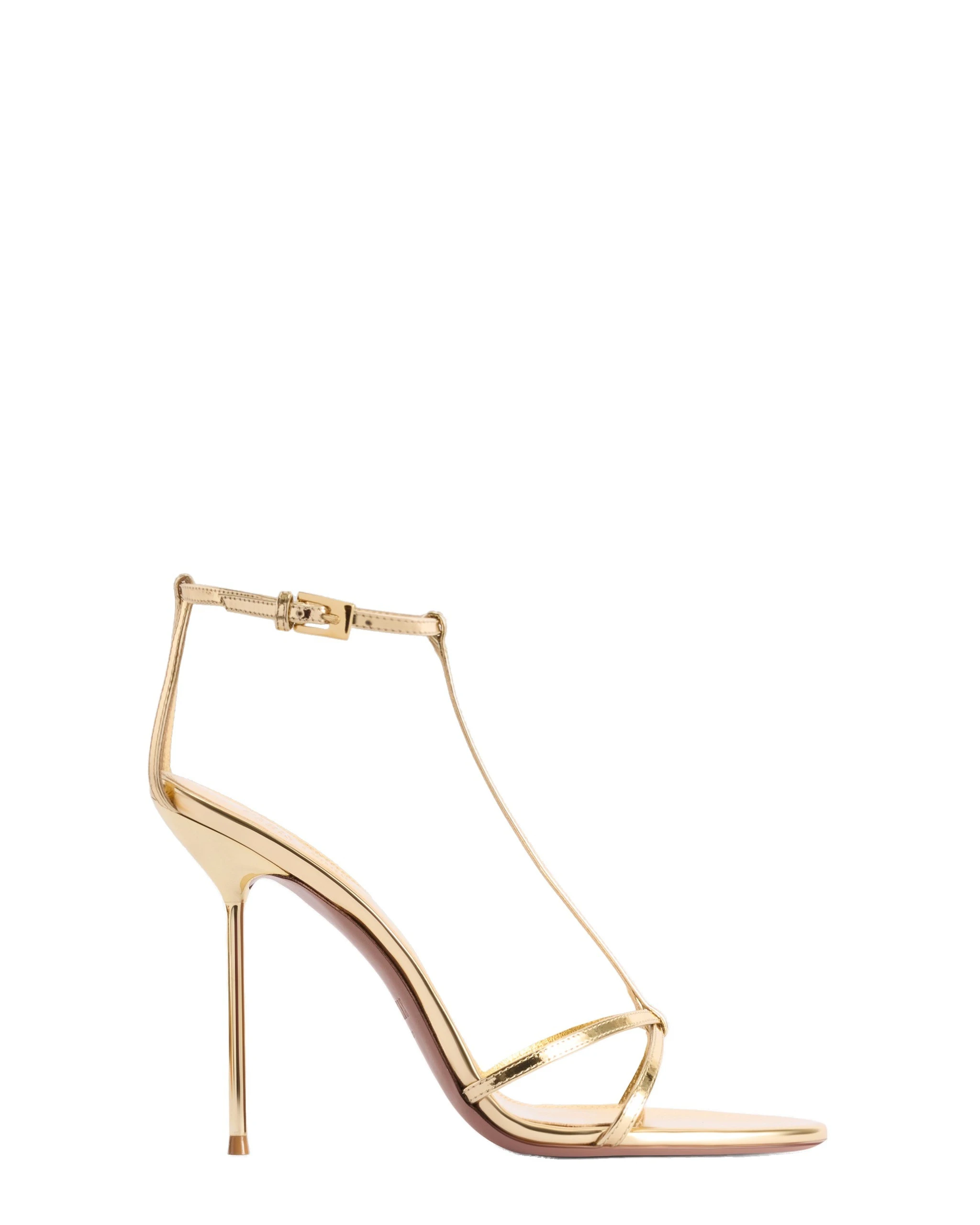 Paris Texas Lidia 105 Sandals in Gold | Luxury Shoes Paris Texas Lidia 105 T Strap Sandals in Gold Mirrored Leather