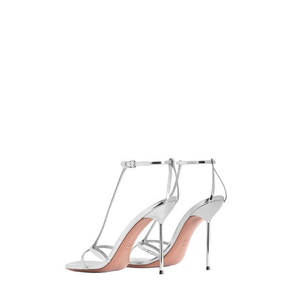 Lidia 105 T Strap Sandals in Silver Mirrored Leather - Image 3