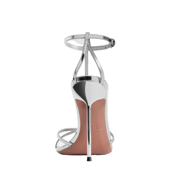 Lidia 105 T Strap Sandals in Silver Mirrored Leather - Image 4