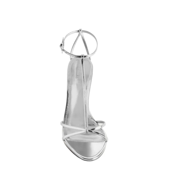Lidia 105 T Strap Sandals in Silver Mirrored Leather - Image 5