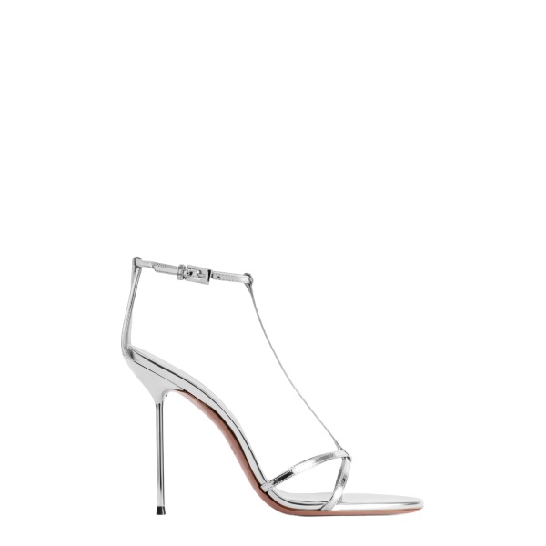 Paris Texas Lidia 105 T Strap Sandals in Silver Mirrored Leather